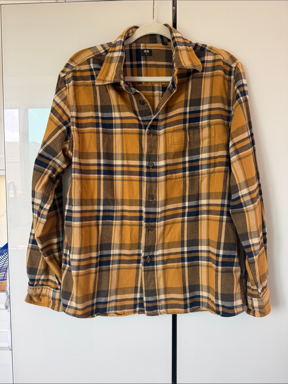 Uniqlo Mustard Plaid Long-Sleeve Button-Down Shirt
